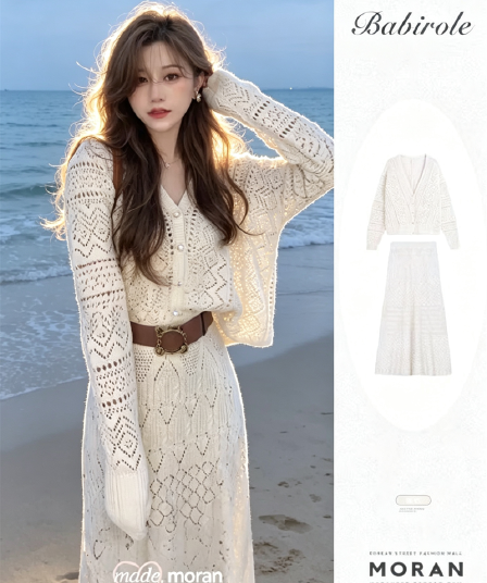 한 부서 작은 샤넬 스타일 자수 니트 스웨터 반신 스커트 투피스 슈트 소금 부서 빛 요리 한 슬림해 보이는 연령 감소 패션