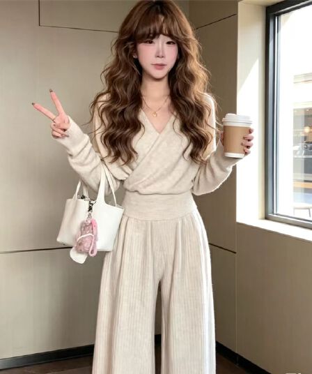 한 부서 전체 집합 깊은 겨울 착용 가져 가라. 작은 샤넬 스타일 캐주얼 니트 투피스 슈트 가을 겨울 자이언트 잘 생긴 패션 고급 센스