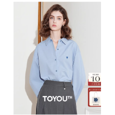 批发翻领衬衫女上衣2025年秋季新款简约长袖刺绣高级感蓝色衬衣