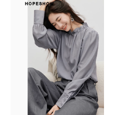 红袖复古宫廷风雪纺衫2026新款女装纯色气质立体花苞领上衣