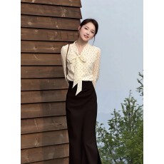 批发法式复古飘带蝴蝶结v领长袖衬衫女春<b class='q'>夏</b>新款高端减龄洋气雪纺衬衣