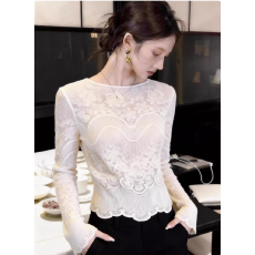 批发法式漂亮蕾丝提花打底衫上衣女春季穿搭高级感罩衫叠穿超好看<b class='q'>T</b><b class='q'>恤</b>