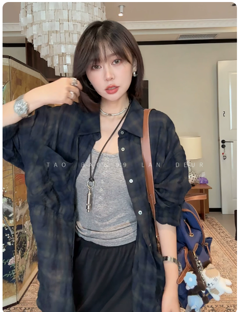 격자 무늬 셔츠 재킷 긴팔 루즈핏 캐주얼 스택 착용 다용도 맨위 여성