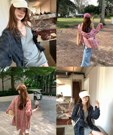 im ~까지 체크무늬 영화 oversize 캐주얼 긴팔 체크무늬 여성 셔츠 느슨함 센스 루즈핏 가을 어깨 소매 재킷