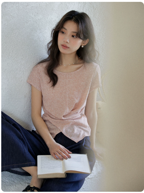 mixabo 느슨함 센스 핑크색 비틀림 티셔츠 여성 여름 쇼트 스타일 디자인 센스 불규칙 밑단 반팔 라운드 넥 맨위