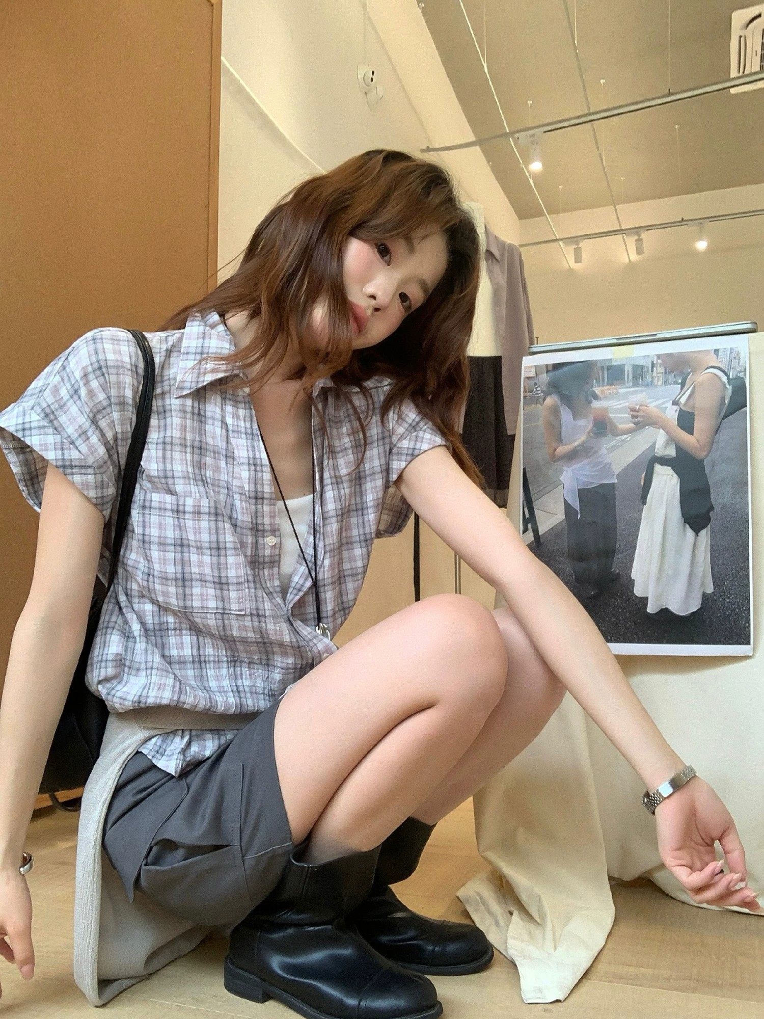 tootoo 한 부서 캐주얼 체크무늬 반팔 여성 셔츠 여름 느긋한 레트로 항구 바람 루즈핏 슬림해 보이는 스택 착용 맨위
