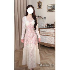 批发实拍中~玫瑰茶会 法式仙女风蕾丝碎花度假连衣裙收腰吊带裙女夏