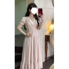 批发实拍中~~法式复古娃娃领泡泡袖连衣裙女森系温柔风<b class='q'>通勤</b>仙女裙