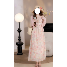 批发实拍中~花桃桃/长款V领印花打揽收腰吊带<b class='q'>连衣裙</b>女夏季甜美长裙