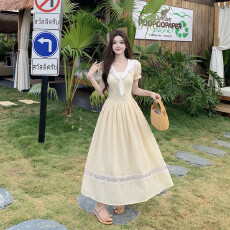 批发实拍~柠香悠颂 行走的阳光碎片夏季学院风连衣裙