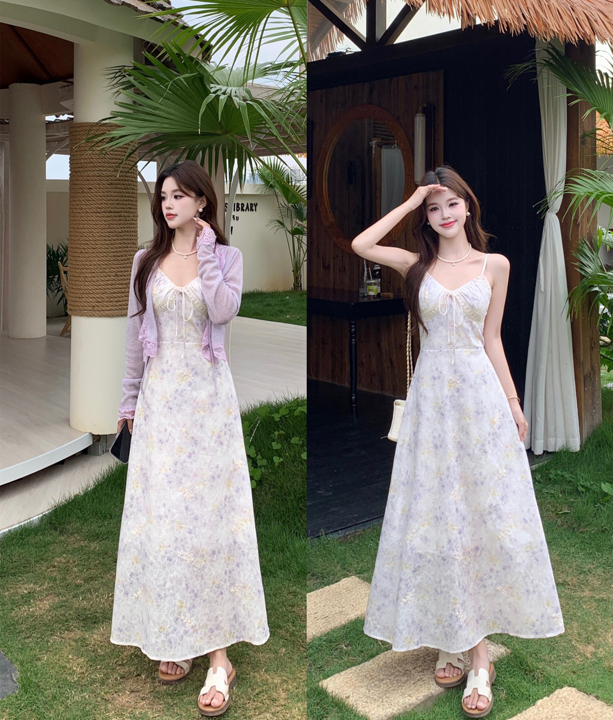 실사 프랑스식 아름다운 달콤함 꽃무늬 슬립 여성 드레스 여름 새로운 아름다운 치마