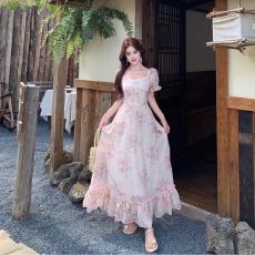 批发实拍~ 夏季法式少女风拼接<b class='q'>网纱</b>长<b class='q'>裙</b><b class='q'>收腰</b>显瘦A字连衣<b class='q'>裙</b>