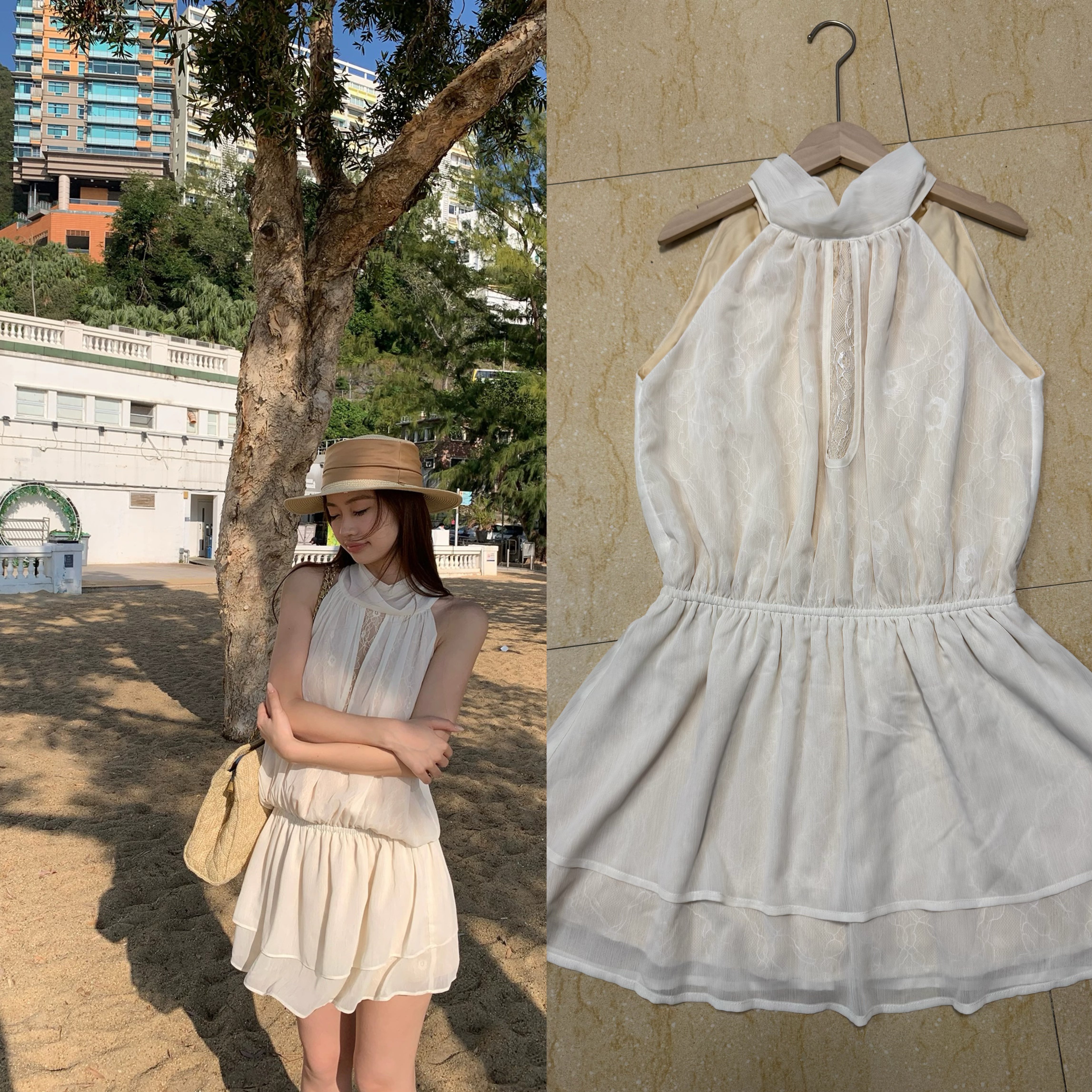 레드 맨 파빌리온 행침 목 여성 드레스 2026 새로운 여름 프랑스식 해변가 휴가 자이언트 잘 생긴 레이스 품격 치마