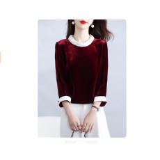 批发新款真丝丝绒上衣女装七分袖桑蚕丝<b class='q'>T</b><b class='q'>恤</b>圆领纯色遮肉显瘦<b class='q'>外套</b>秋冬