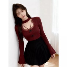 批发<b class='q'>韩国</b>东大门2025秋冬新款法式纯欲性感<b class='q'>蕾丝</b>拼接长袖针织衫女