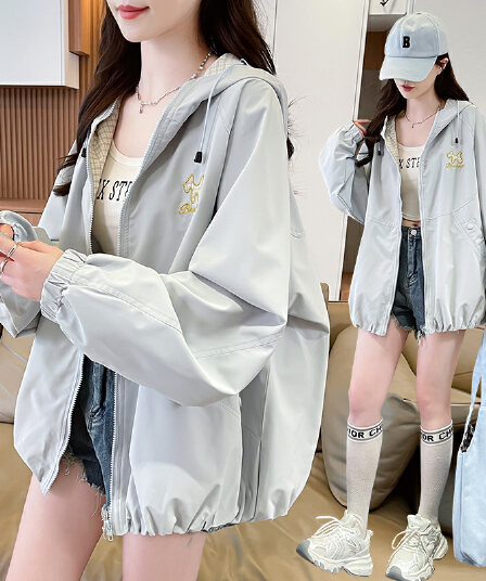 실사 2026 새로운 재킷 봄 가을 학생 싸움 체크무늬 자켓 여성 가을 슈퍼 잘 생긴 야외 후드 바람막이