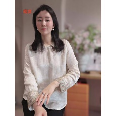 批发真丝国风刺绣上衣女装长袖春秋新款气质打底内搭小衫中式提花衬衫