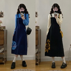 批发实拍 加厚实拍2025冬季新款复古撞色<b class='q'>假两件</b>针织提花长款<b class='q'>连衣裙</b>