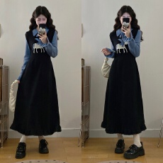 批发实拍原版加厚毛料<b class='q'>大码</b><b class='q'>女</b>装长袖假两件时尚针织显瘦毛衣<b class='q'>连衣裙</b>