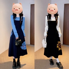 批发实拍 原版毛巾绣2025冬季新款撞色假两件针织提花长款连衣裙