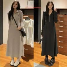 批发2025高个子长款连帽卫衣裙女秋冬<b class='q'>气质</b>收腰显瘦长袖针连衣裙