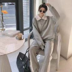 批发秋冬新款<b class='q'>韩版</b><b class='q'>运动服</b>毛领卫衣套装女学生加绒加厚休闲哈伦裤两件套