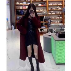 批发安可拉红呢子大衣秋冬新款小个子宽松高级韩系<b class='q'>中长款</b>长款毛呢外套