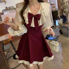 批发有腰带红色<b class='q'>蝴蝶结</b>吊带裙女新款可爱温柔气质公主风背带<b class='q'>连衣裙</b>子