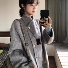 批发毛呢大衣女2025年新款秋冬高级感毛呢小个子立领中长款<b class='q'>外套</b>