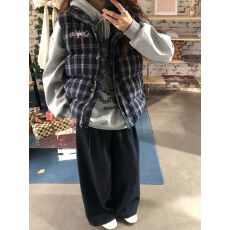 批发美式复古经典格子<b class='q'>马甲</b>棉服<b class='q'>男</b>女宽松夹棉外套加厚ins冬