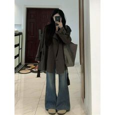 批发小个子巨好看棕色<b class='q'>风衣</b>外套女2025秋季新款宽松韩版高级感韩系短款