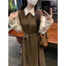 批发<b class='q'>大码</b>胖mm假两件气质翻领拼接高级感显瘦长款连衣裙女2025新款秋冬