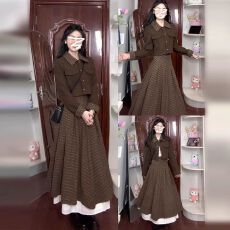 批发法式连衣裙子女秋冬季2025新款富家千金小香风高级感长裙穿搭套装