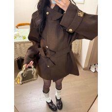 批发带配饰#秋冬新款气质韩系立领短款毛呢大衣赫本风高级感呢子外套