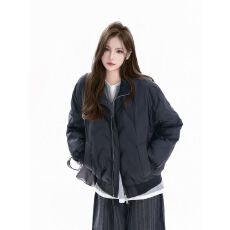 批发美式复古黑色棉服外套冬季新款简约立领宽松加厚保暖防寒棉衣