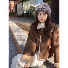 批发韩版短款羊羔毛外套女复古加厚皮毛一体宽松小个子<b class='q'>机车</b>服夹克上衣