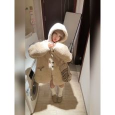 批发羊羔连帽加厚大衣皮毛皮草<b class='q'>中长款</b>宽松2025韩系新款外套毛毛