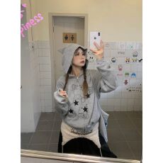 批发美式复古刺绣猫咪华夫格短款<b class='q'>卫衣</b>女秋季设计感小众小个子<b class='q'>开衫</b>外套