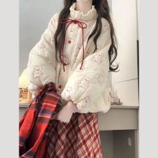 批发<b class='q'>冬</b>装减龄搭配一整套2025新款温柔风甜美棉服外套格子半身裙两件套