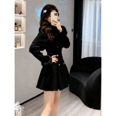 批发高级感轻奢<b class='q'>名媛</b>巨好看小香风黑色斗篷式毛呢外套女2025秋冬季新款