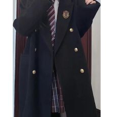 批发学院风过膝<b class='q'>西装</b>大衣女秋冬季黑色高级感中长款复古双排扣长袖外套