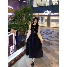 批发2026春装新款名媛气质设计感赫本风长裙子法式泡泡长袖连衣裙