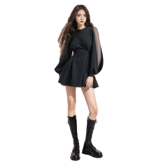 批发小个子法式长袖高级感千金收腰气质修身连衣裙短款裙子女装短裙