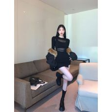 批发赫本风黑色网纱镂空包臀短裙女2026春季新款不规则收腰显瘦连衣裙