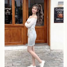 批发设计感挂脖吊带<b class='q'>连衣裙</b>子女秋抽绳长袖罩衫上衣<b class='q'>包臀</b>短裙两件套装裙