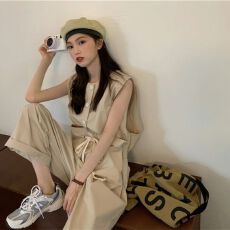 批发盐系背带裤女夏季宽松韩版工装设计感连体阔腿裤潮网红套装女学生