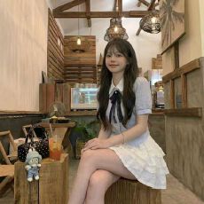 批发蓝礼服甜妹蕾丝边假两件修身显瘦衬衣蕾丝蓬<b class='q'>裙套装</b>