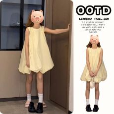 批发奶黄色无袖背心<b class='q'>花苞</b><b class='q'>连衣裙</b>女夏季新款小个子甜美度假风蓬蓬短裙子