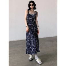 批发假两件撞色碎花吊带裙女夏季设计感修身A字裙大摆<b class='q'>连衣裙</b>