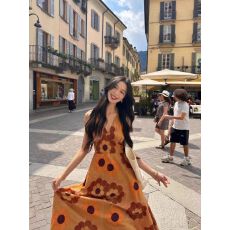 批发适合去泰国旅游穿搭海边度假气质印花v领<b class='q'>连衣裙</b>波西米亚沙滩裙夏